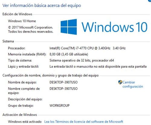 Windows 10. ver información básica